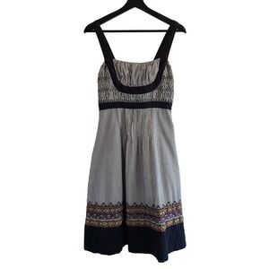 Lithe Anthropologie Fiddlers Song Smocked Dress 4 Embroidered Black